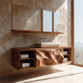 Traditional Natural Solid Wood Bathroom Vanity Cabinet with Hand Carved Doors - Rustirawood