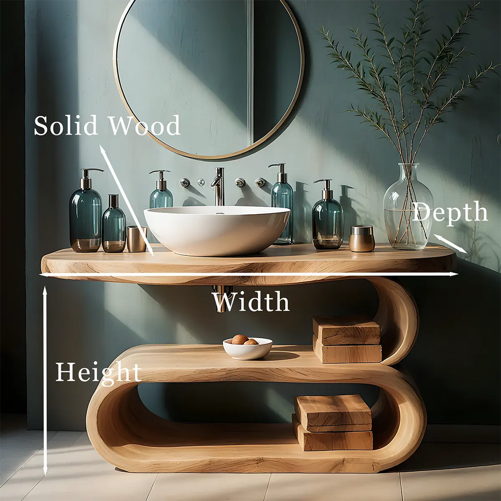 WaveArc Vanity – Solid Wood Bathroom with Zen Curves - Rustirawood
