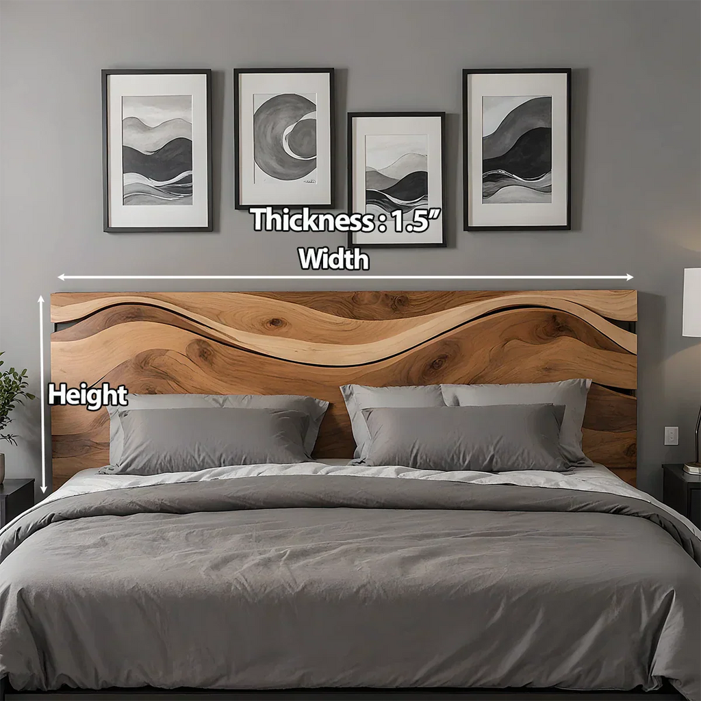 Waveflow Solid Wood Headboard – Natural Curved Silhouette - Rustirawood